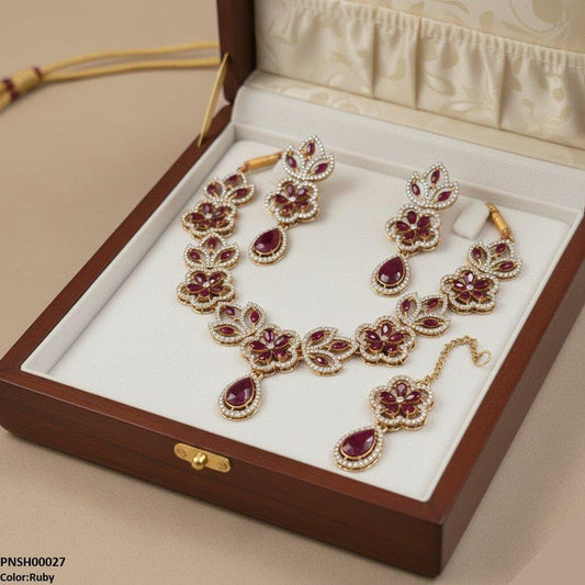 PNSH00027 FRN Tear Flower Necklace Set - PNSH