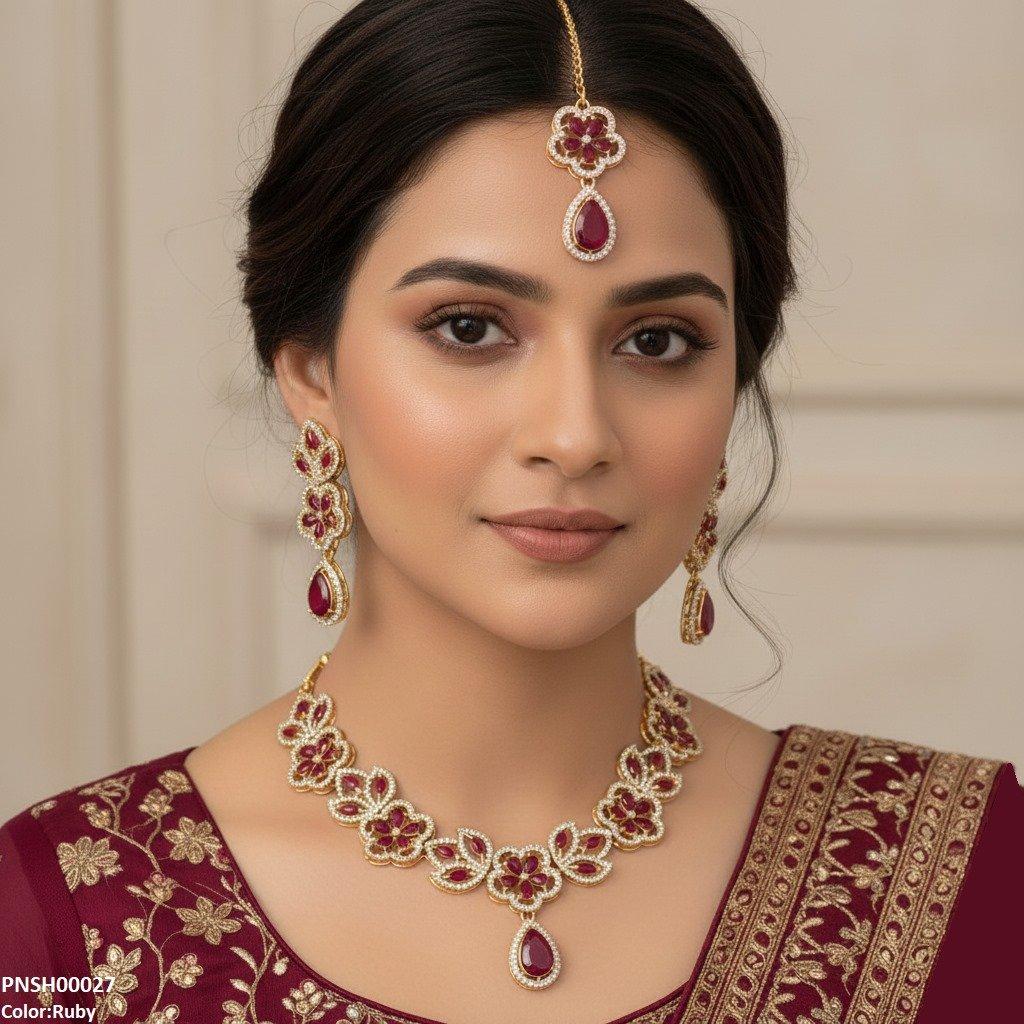 PNSH00027 FRN Tear Flower Necklace Set - PNSH