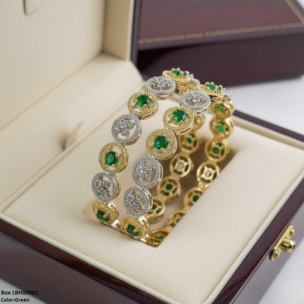 LBH00001 ANI Round Stone Flower Bangle Set - LBH