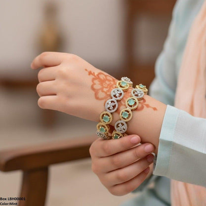 LBH00001 ANI Round Stone Flower Bangle Set - LBH