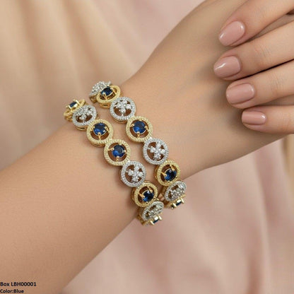 LBH00001 ANI Round Stone Flower Bangle Set - LBH