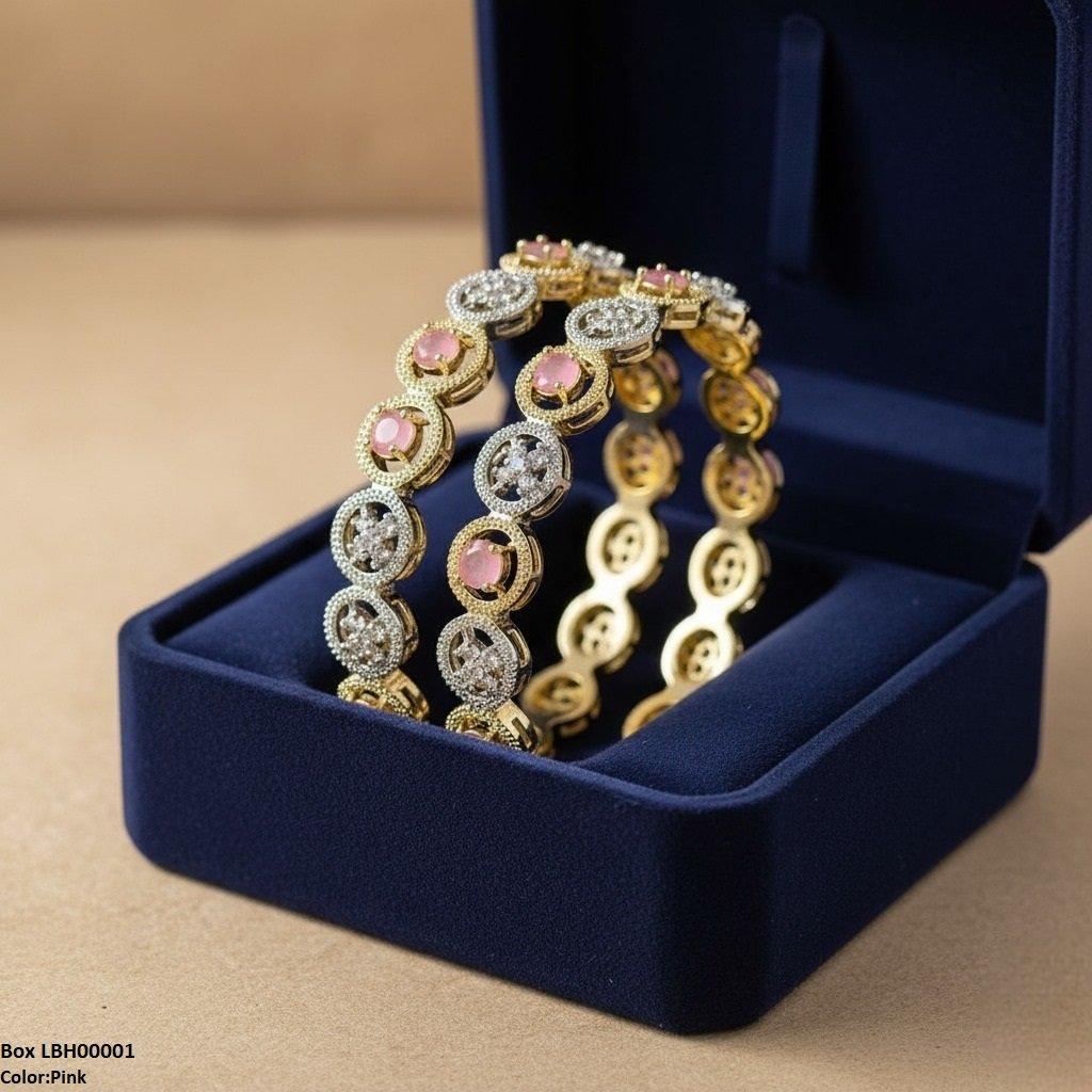 LBH00001 ANI Round Stone Flower Bangle Set - LBH