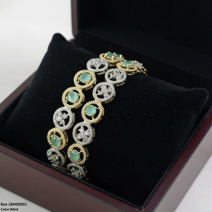 LBH00001 ANI Round Stone Flower Bangle Set - LBH