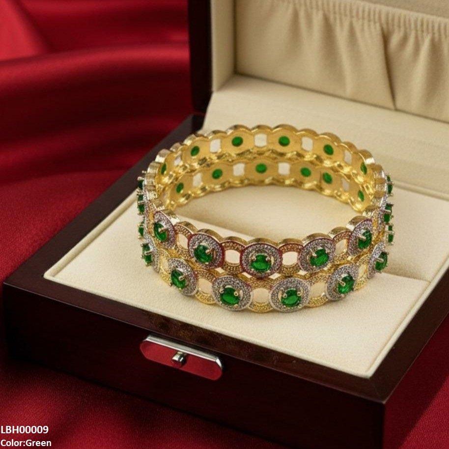 LBH00009 ANI Round Stone Linked Bangle Set - LBH
