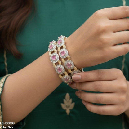 LBH00009 ANI Round Stone Linked Bangle Set - LBH