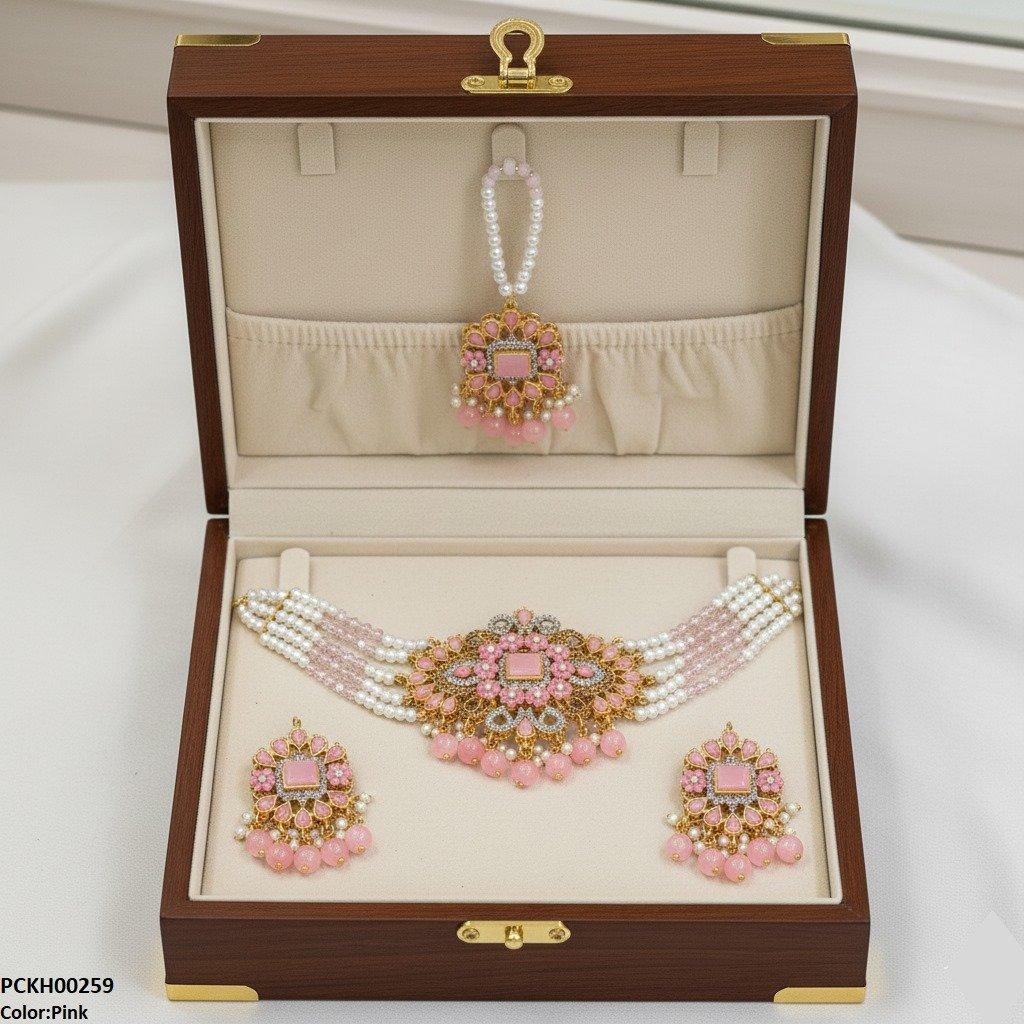 PCKH00259 SDQ Flower/Tear Pearl Drop Choker Set - PCKH