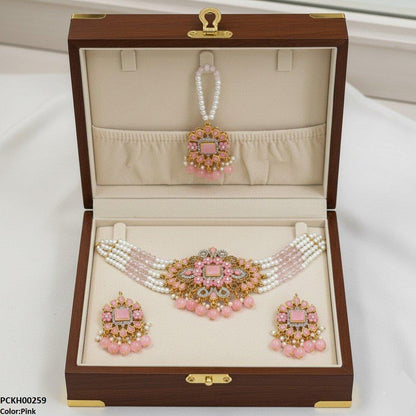 PCKH00259 SDQ Flower/Tear Pearl Drop Choker Set - PCKH