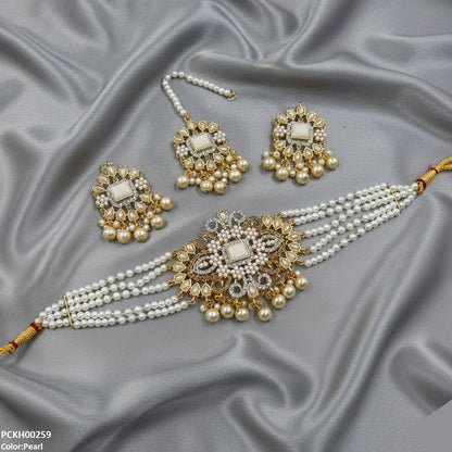 PCKH00259 SDQ Flower/Tear Pearl Drop Choker Set - PCKH