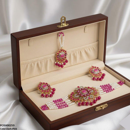 PCKH00259 SDQ Flower/Tear Pearl Drop Choker Set - PCKH