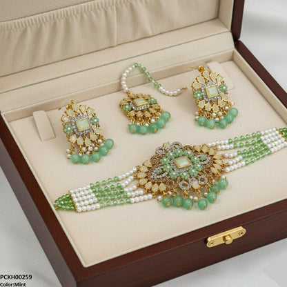 PCKH00259 SDQ Flower/Tear Pearl Drop Choker Set - PCKH