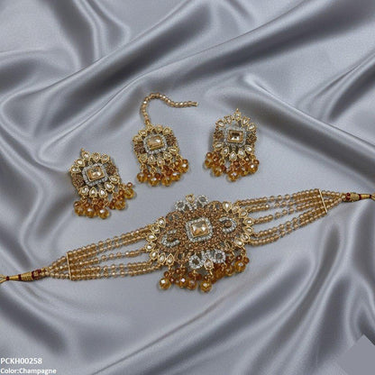 PCKH00258 SDQ Flower Tear Pearl Drop Choker Set - PCKH