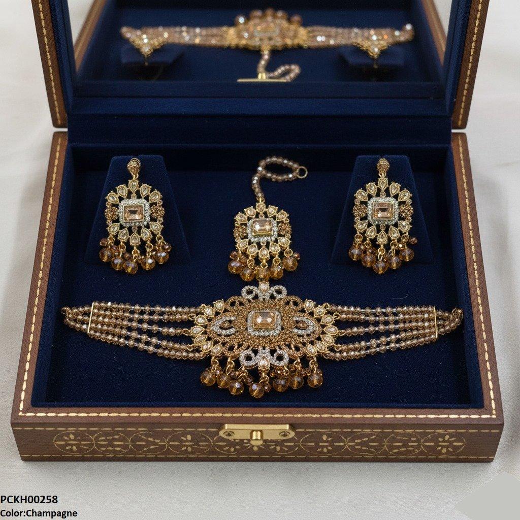 PCKH00258 SDQ Flower Tear Pearl Drop Choker Set - PCKH