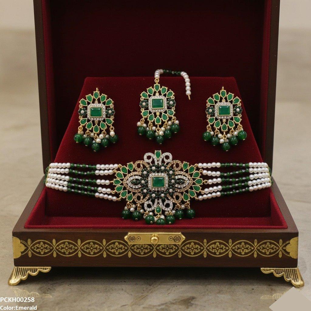 PCKH00258 SDQ Flower Tear Pearl Drop Choker Set - PCKH