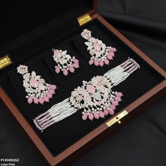 PCKH00262 SDQ Oval/Flower Pearl Drop Choker Set - PCKH