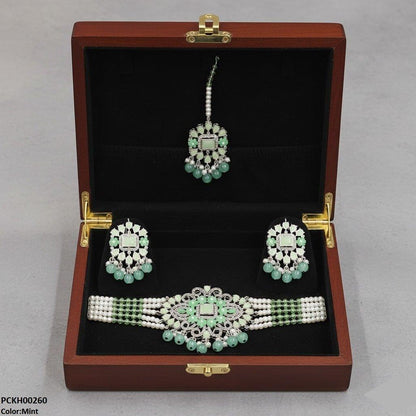 PCKH00260 SDQ Rectangle Tear Pearl Drop Choker Set - PCKH