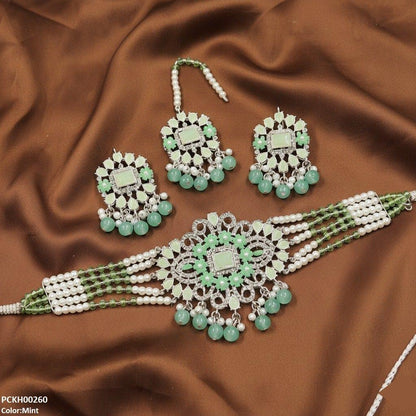 PCKH00260 SDQ Rectangle Tear Pearl Drop Choker Set - PCKH