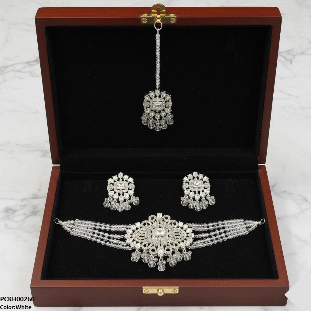 PCKH00260 SDQ Rectangle Tear Pearl Drop Choker Set - PCKH