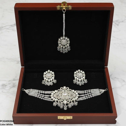 PCKH00260 SDQ Rectangle Tear Pearl Drop Choker Set - PCKH