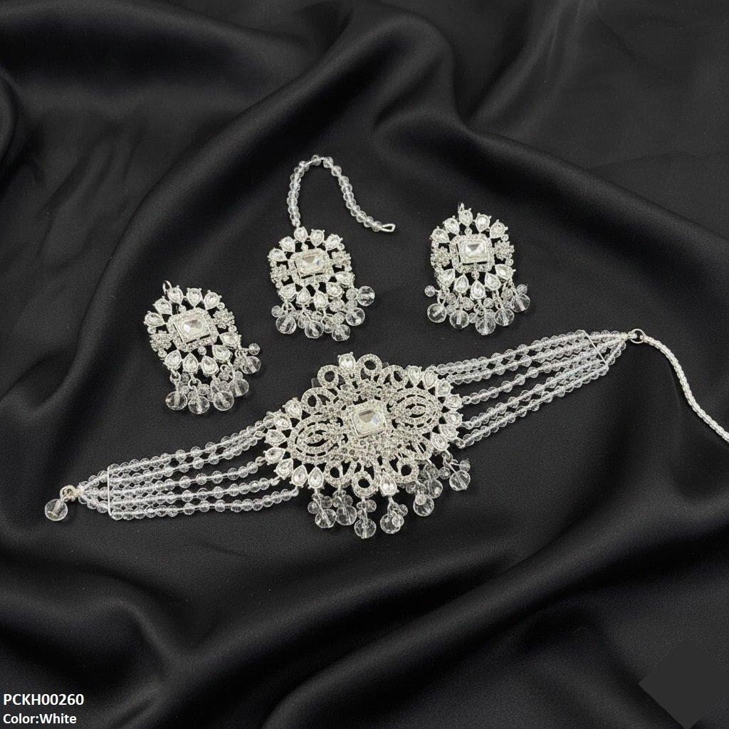 PCKH00260 SDQ Rectangle Tear Pearl Drop Choker Set - PCKH