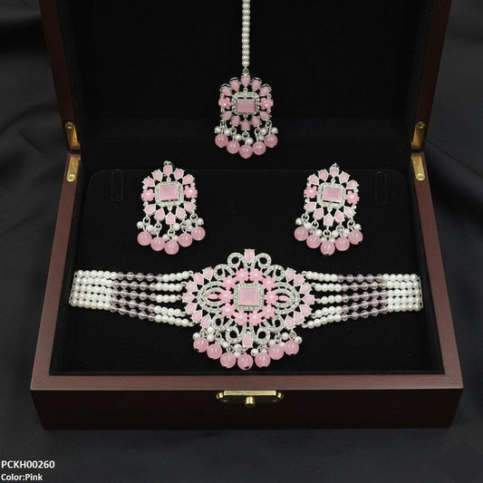 PCKH00260 SDQ Rectangle Tear Pearl Drop Choker Set - PCKH