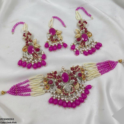 PCKH00261 SDQ Oval/Flower Pearl Drop Choker Set - PCKH