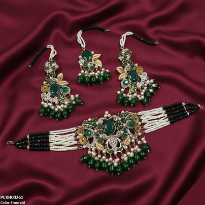 PCKH00261 SDQ Oval/Flower Pearl Drop Choker Set - PCKH