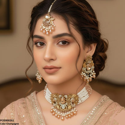 PCKH00261 SDQ Oval/Flower Pearl Drop Choker Set - PCKH