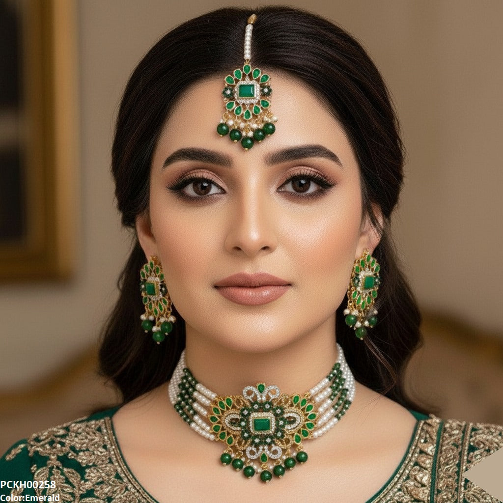 PCKH00258 SDQ Flower Tear Pearl Drop Choker Set - PCKH