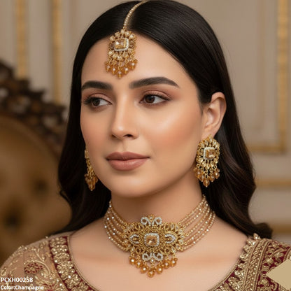 PCKH00258 SDQ Flower Tear Pearl Drop Choker Set - PCKH