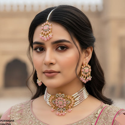 PCKH00259 SDQ Flower/Tear Pearl Drop Choker Set - PCKH