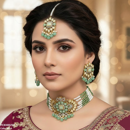 PCKH00259 SDQ Flower/Tear Pearl Drop Choker Set - PCKH