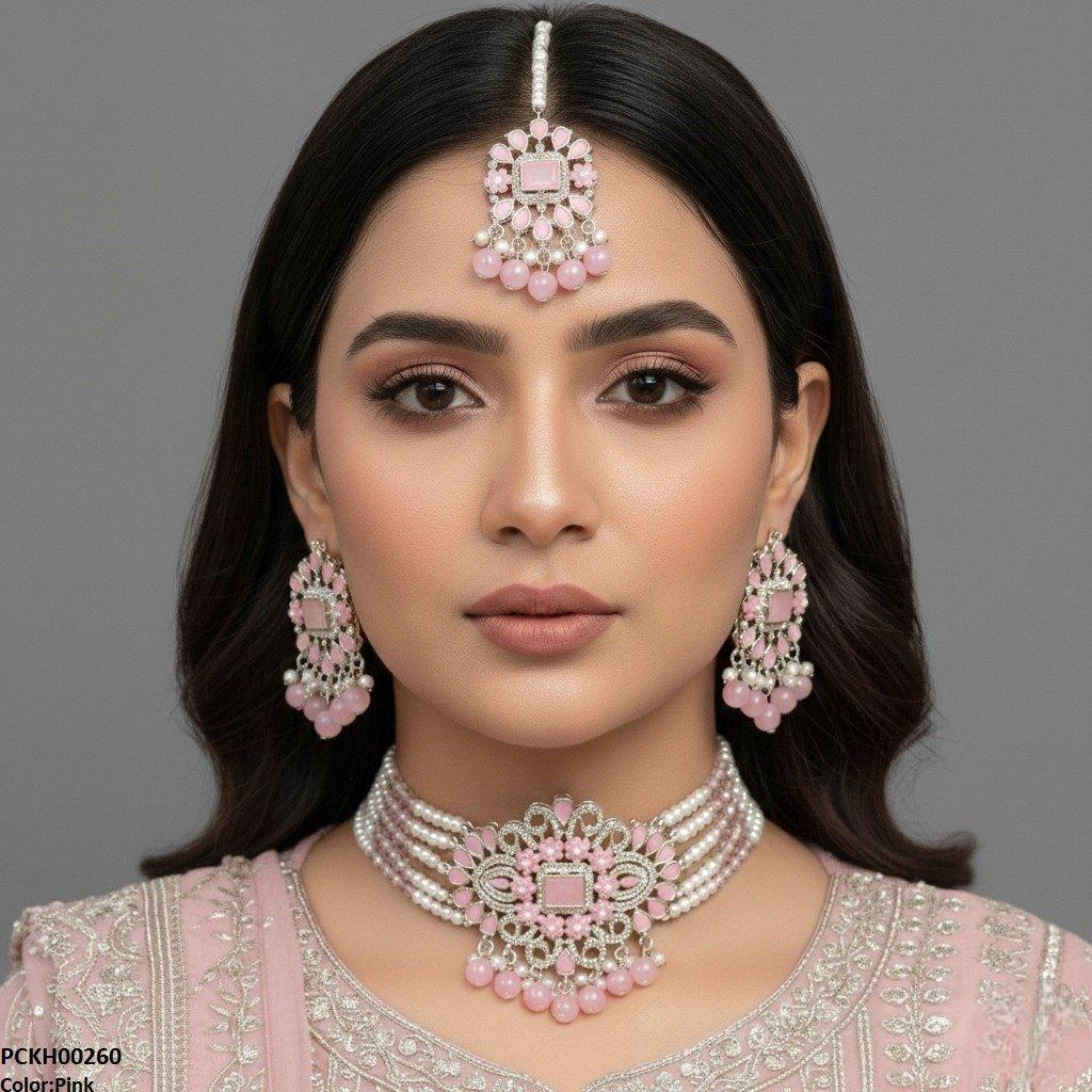 PCKH00260 SDQ Rectangle Tear Pearl Drop Choker Set - PCKH