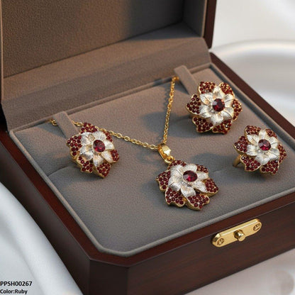 PPSH00267 SDQ Round Flower Pendant Set - PPSH
