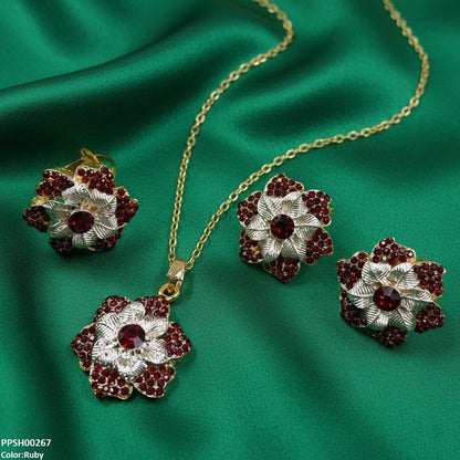 PPSH00267 SDQ Round Flower Pendant Set - PPSH