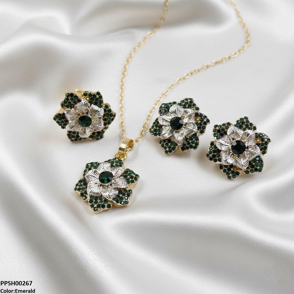 PPSH00267 SDQ Round Flower Pendant Set - PPSH