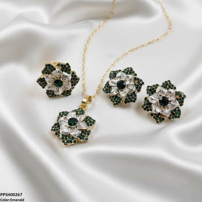 PPSH00267 SDQ Round Flower Pendant Set - PPSH