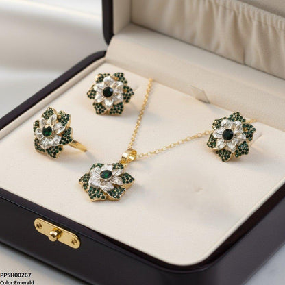 PPSH00267 SDQ Round Flower Pendant Set - PPSH