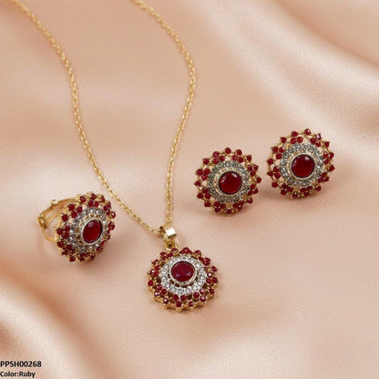 PPSH00268 SDQ Round Stone Flower Pendant Set - PPSH