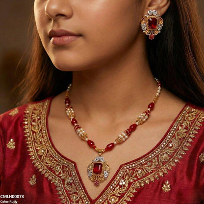 CMLH00073 SDQ Rectangle Flower Drop Mala Set  - CMLH