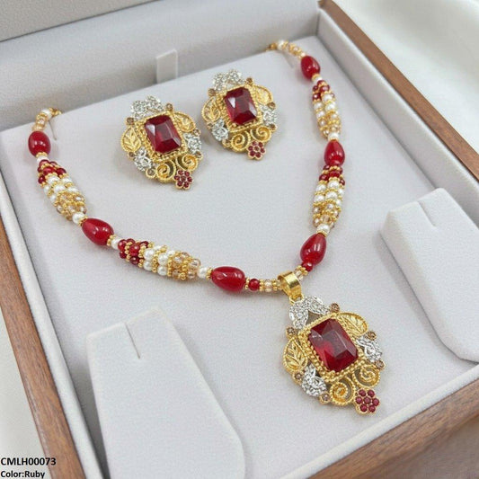CMLH00073 SDQ Rectangle Flower Drop Mala Set  - CMLH
