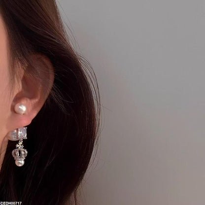 CEDH00717 YHC Square/Pearl Crown Drop Earrings - CEDH