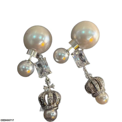 CEDH00717 YHC Square/Pearl Crown Drop Earrings - CEDH