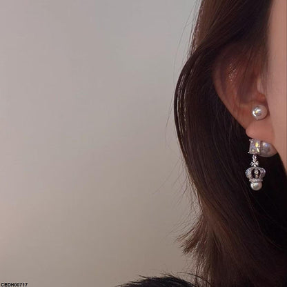 CEDH00717 YHC Square/Pearl Crown Drop Earrings - CEDH