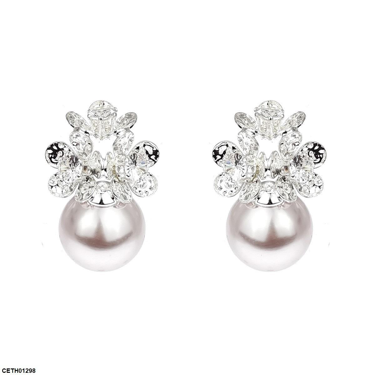 CETH01298 YHC Round Pearl Flower Tops Pair - CETH
