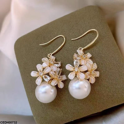 CEDH00732 YHC Flower Pearl Drop Earrings - CEDH
