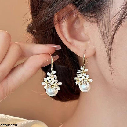 CEDH00732 YHC Flower Pearl Drop Earrings - CEDH