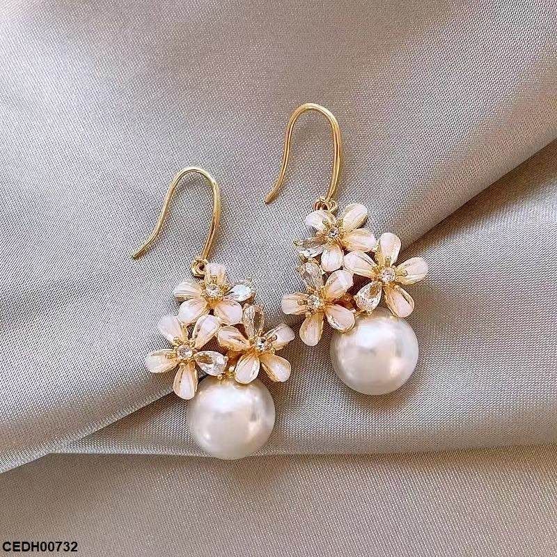 CEDH00732 YHC Flower Pearl Drop Earrings - CEDH
