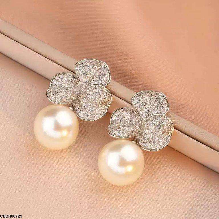 CEDH00721 YHC Floral Flower Pearl Drop Earrings - CEDH