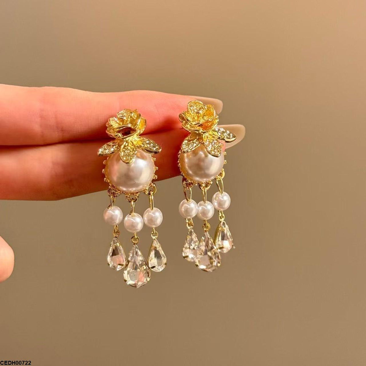 CEDH00722 YHC Flower Pearl Drop Earrings - CEDH