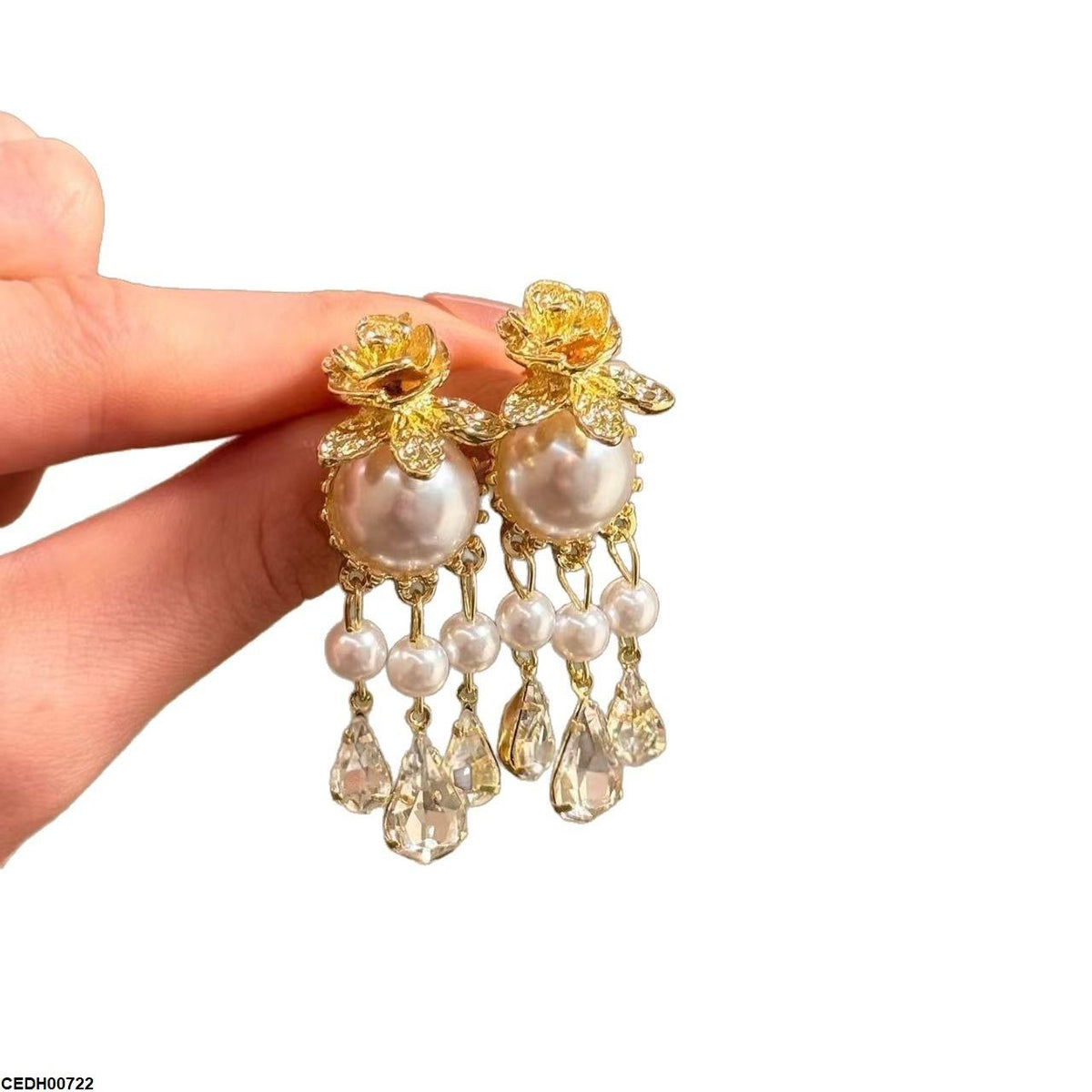 CEDH00722 YHC Flower Pearl Drop Earrings - CEDH